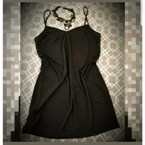 Womens M L black slip shift dress strappy sheer Glsm Sexy